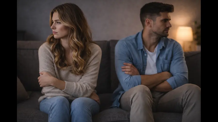 Sinais de afastamento emocional: como perceber quando alguém está se distanciando 1 casal com afastamento emocional no sofá sem contato visual relacionamento frio